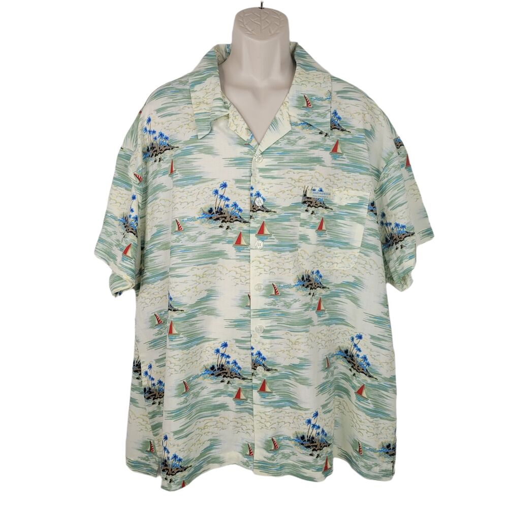 Vintage Bubba Gump Shrimp Co Mens Shirt 2XL Hawaiian Tropical Button Up Sailboat